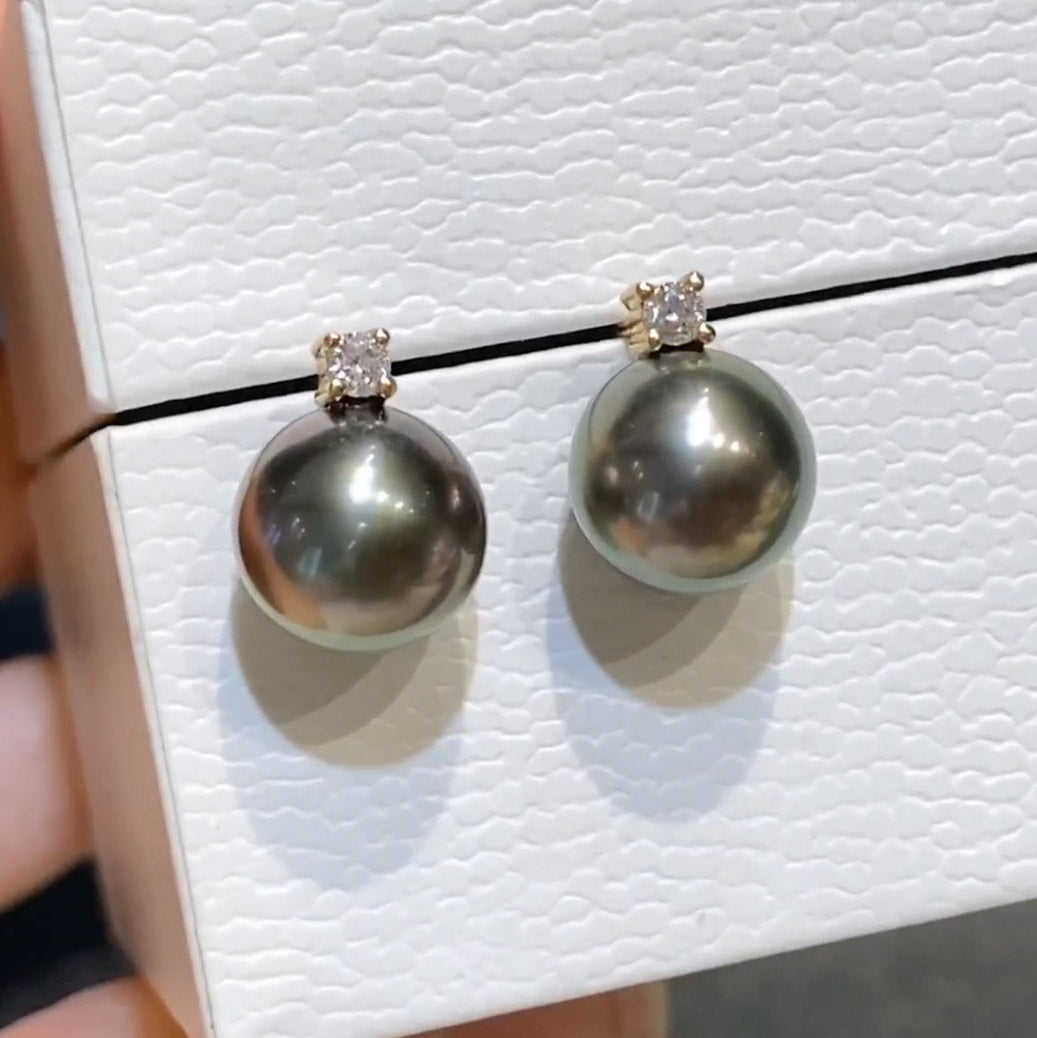 grey tahitian pearl diamond earrings 18k gold