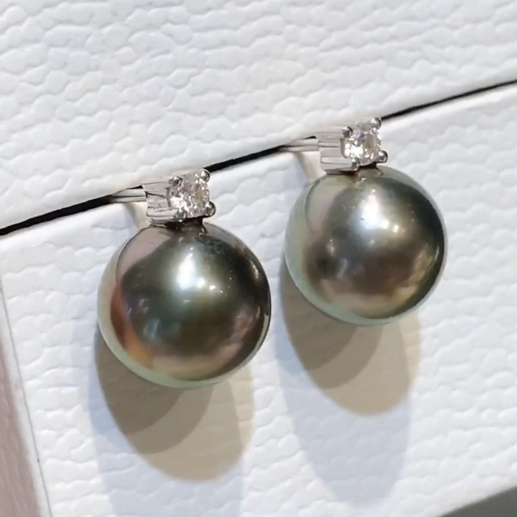 grey tahitian pearl diamond earrings 18k white gold