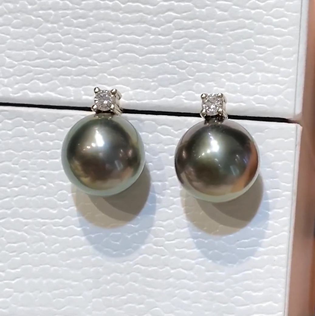 grey tahitian pearl diamond earrings 18k white gold