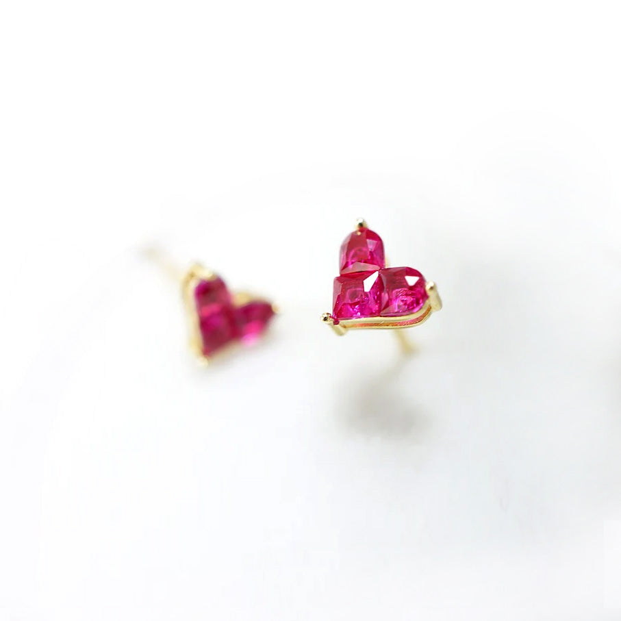 0.35ct ruby by heart earrings 18k gold