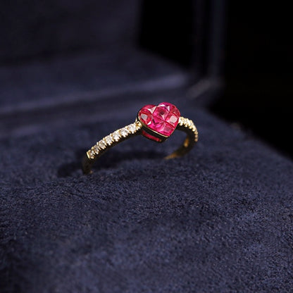 0.5ct ruby by heart diamond ring 18k gold