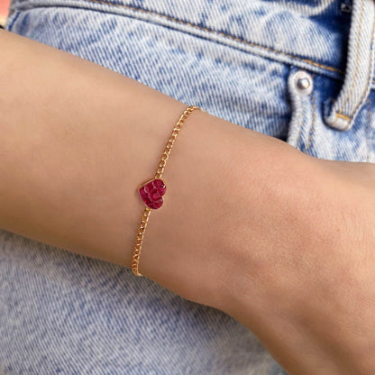 1ct ruby by heart bracelet 18k gold on hand