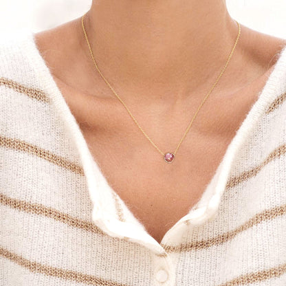 pink sapphire necklace 18k gold on neck