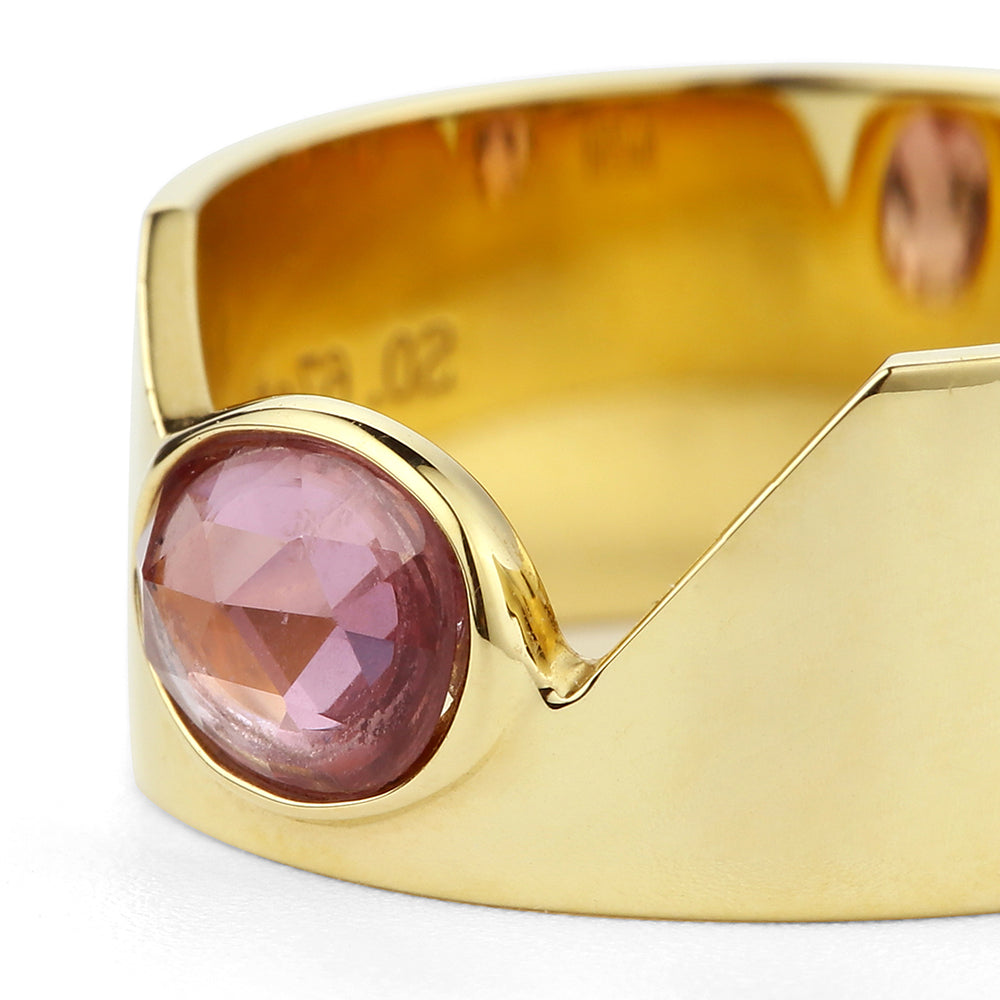 rosewood pink sapphire cigar ring 18k gold