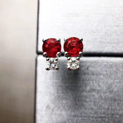 round ruby diamond earrings 18k white gold