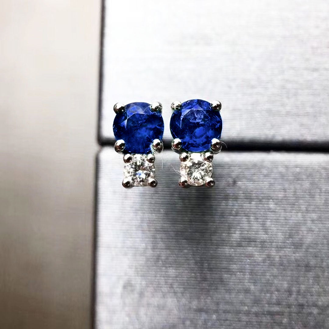 round sapphire diamond earrings 18k white gold