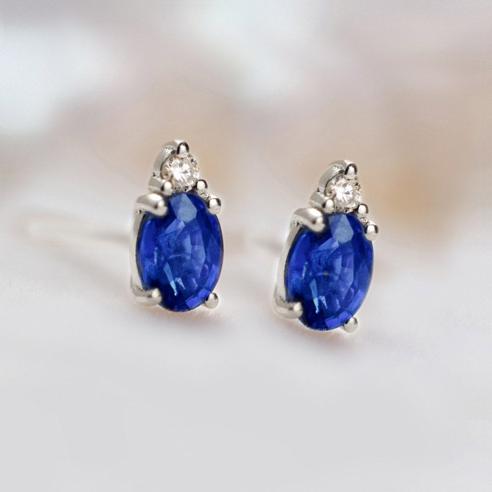 sapphire earrings diamonds 18k white gold