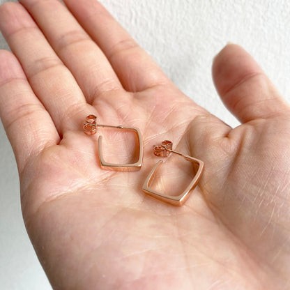 square earrings 18k rose gold plated sterling silver on hand