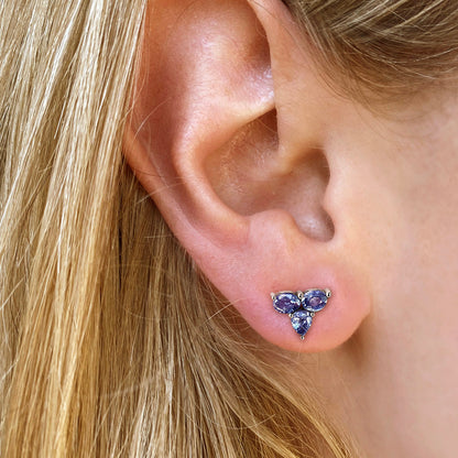 tanzanite 2ct earrings 18k white gold on ear