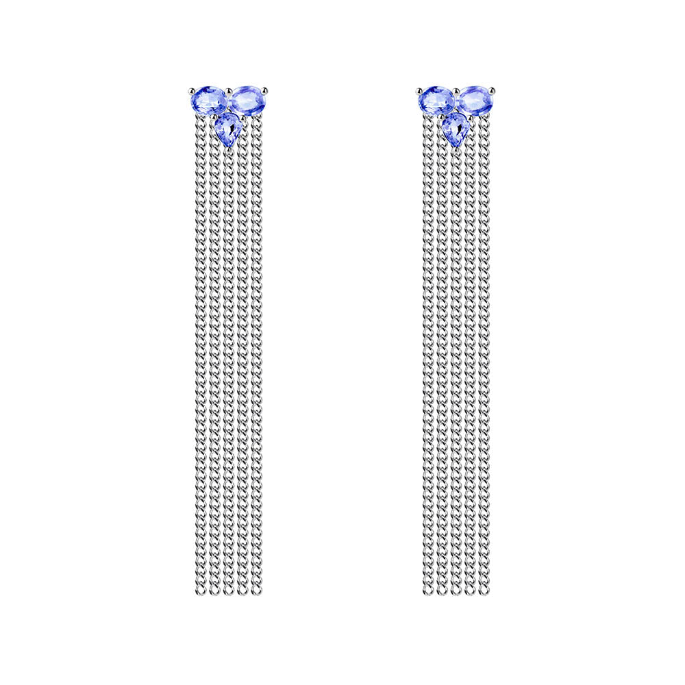 tanzanite 2ct earrings with chains 18k white gold