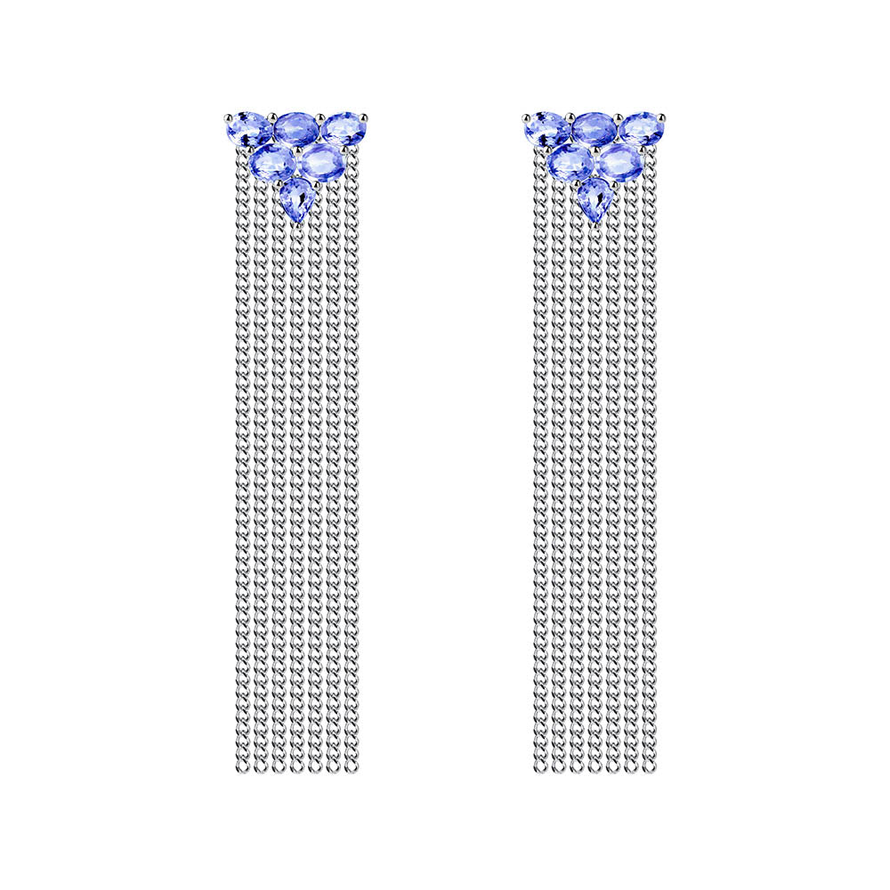 tanzanite 4ct earrings with chains 18k white gold