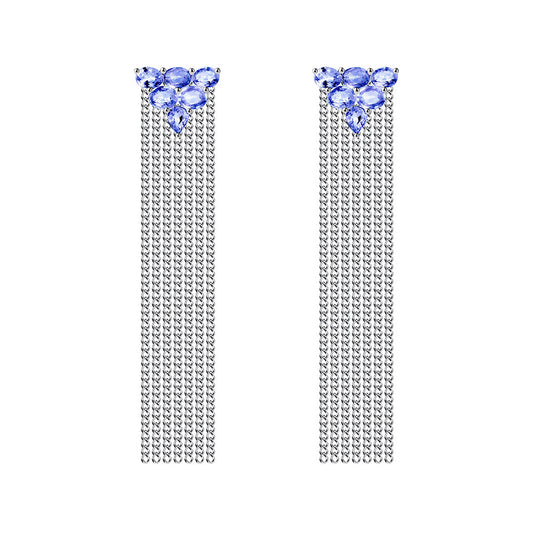 tanzanite 4ct earrings with chains 18k white gold
