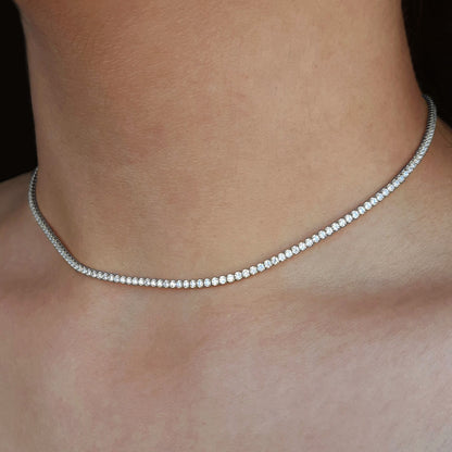 tennis necklace 18k white gold diamonds 2.0ct on neck