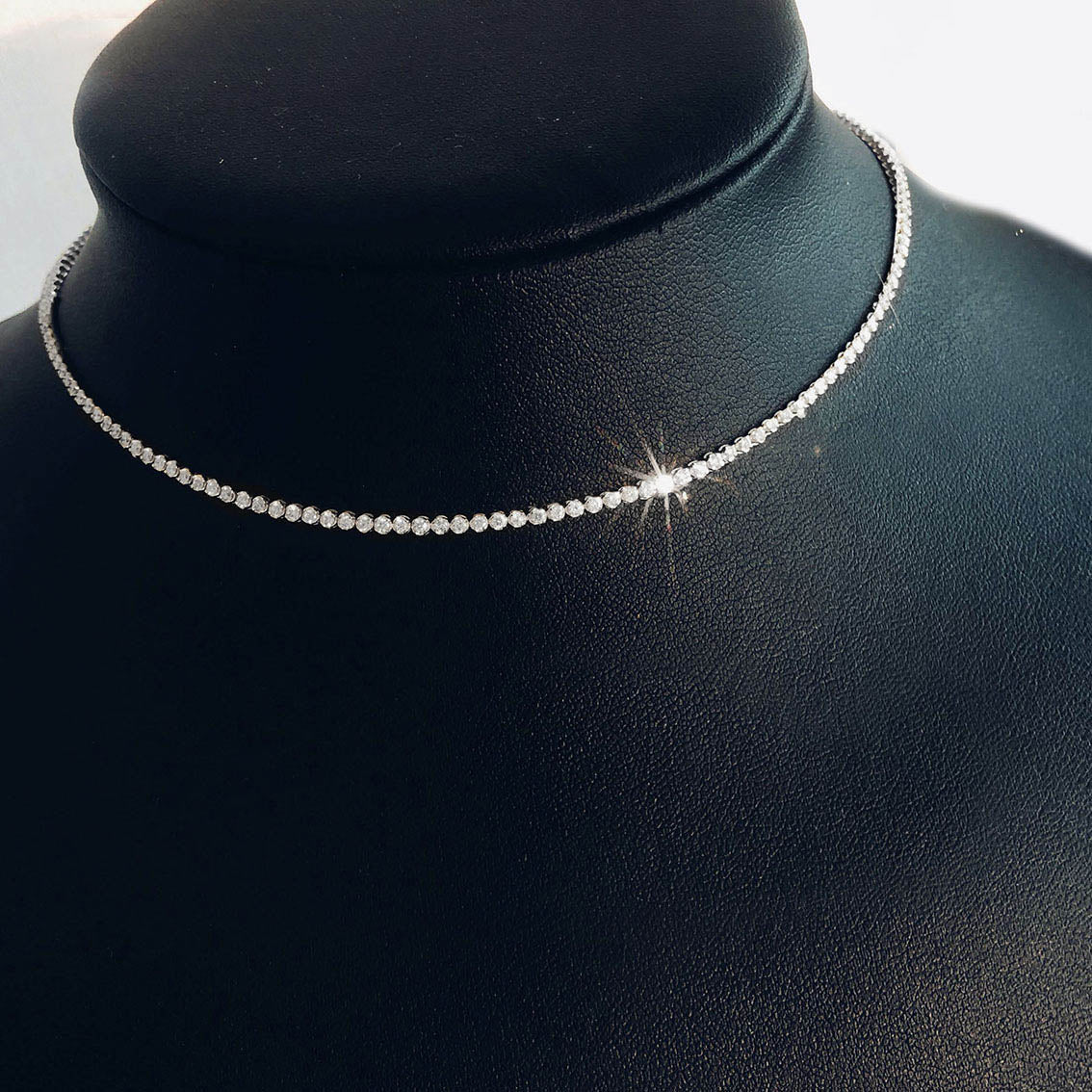 tennis necklace 18k white gold diamonds 2.0ct