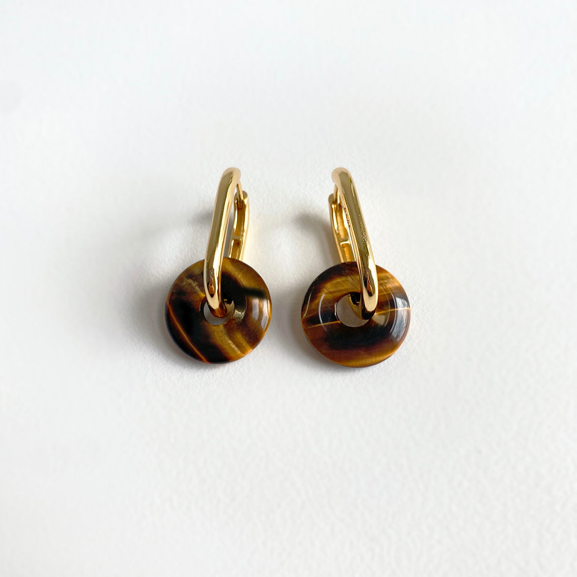 tiger eye big small oval earrings 18k gold plated sterling silver