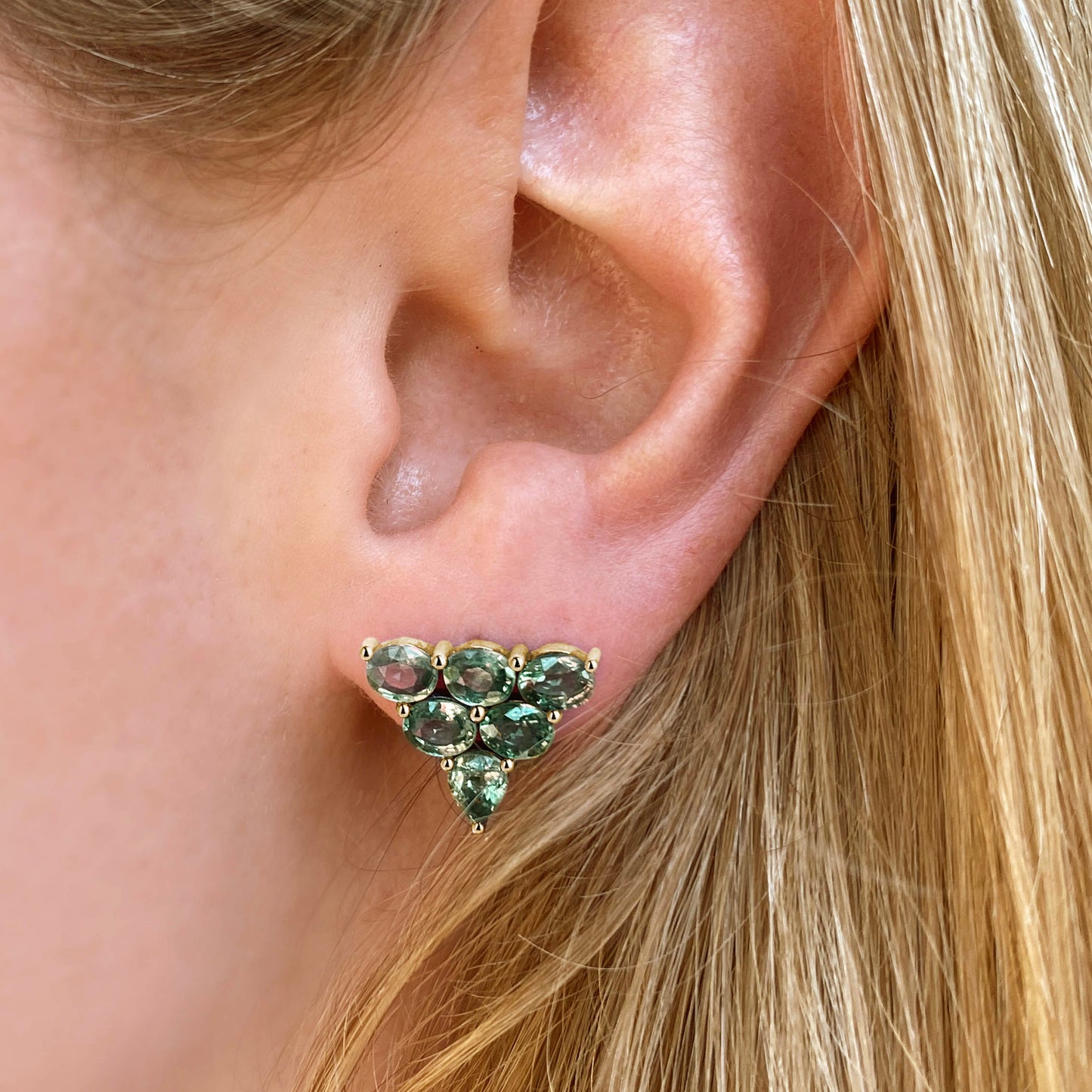 tourmaline 42ct earrings 18k gold on ear