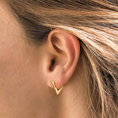 triangle earrings 18k gold plated sterling silver on ear