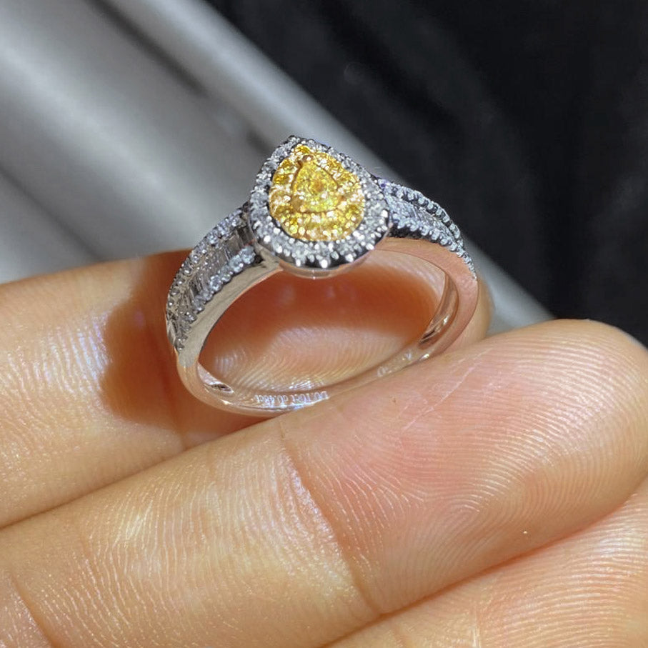 yellow diamond 05ct ring 18k white gold on finger